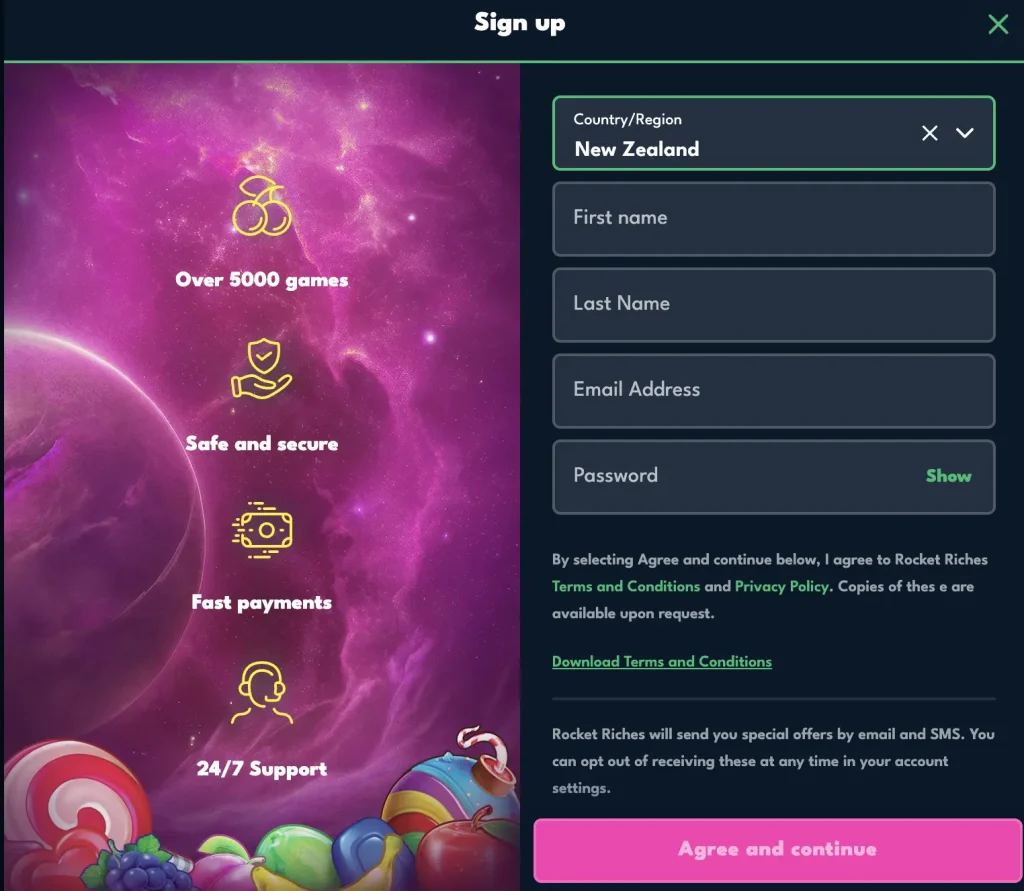 Rocket Riches Casino Register